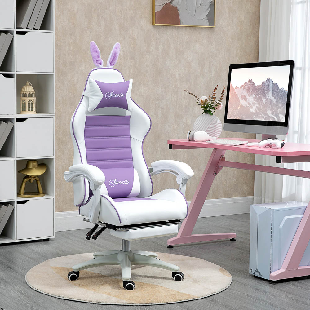Portland Purple PU Leather Rabbit Ears Recliner Gaming Chair Image 1