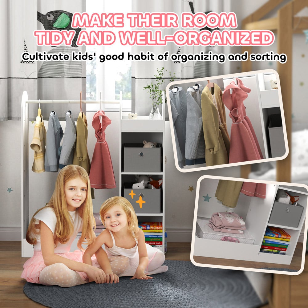 AIYAPLAY White Kids Cloth Rail with Storage Shelf and Mirror Image 7