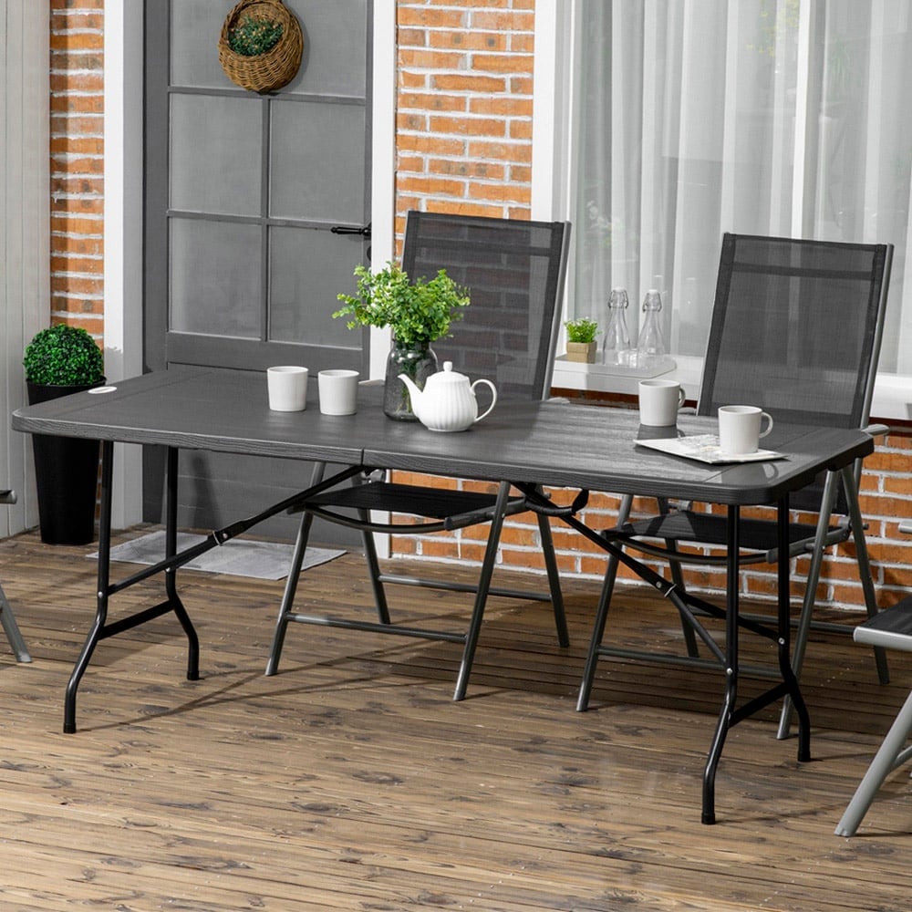 Outsunny 6 Seater Black Folding Garden Dining Table Image 1