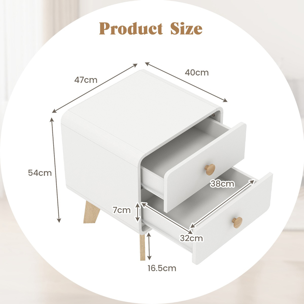 Costway 2 Drawer White Bedside Table Image 9