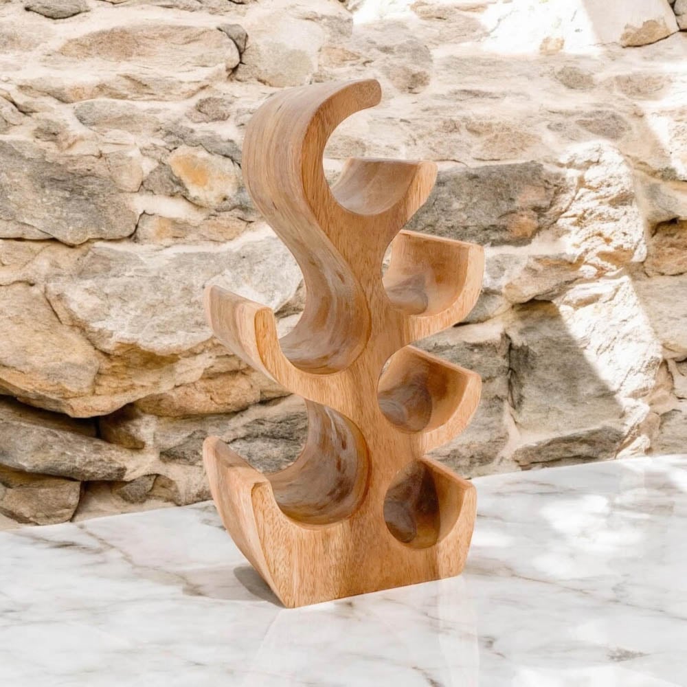 Acacia Home 6 Bottle Hand Carved Wine Rack Image 2