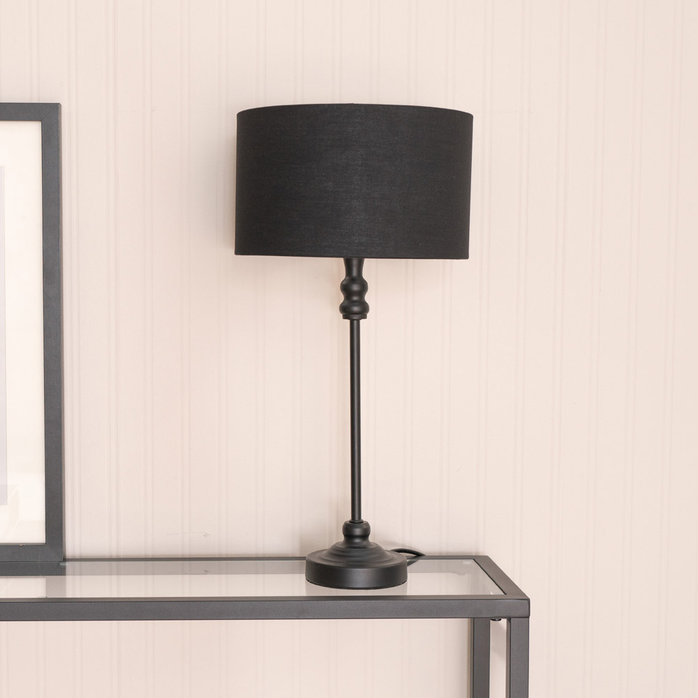 ValueLights Maggie Black Candlestick LED Table Lamp with Black and Chrome Lamp Shade Image 2