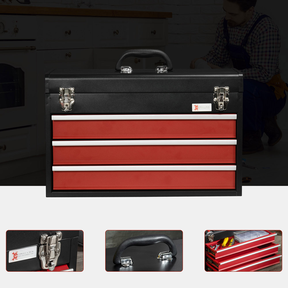 DURHAND 3 Drawer Black Tool Chest Image 3