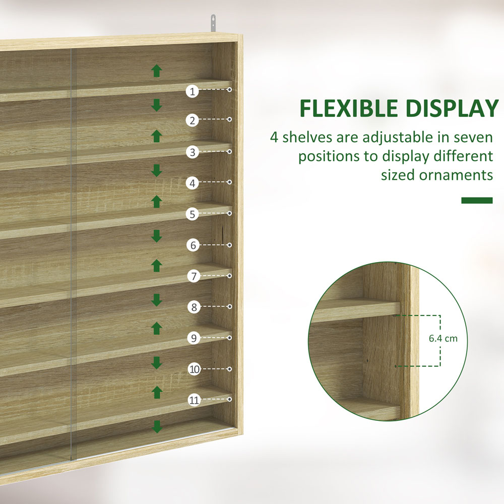 HOMCOM 7-Tier Glass Doors Oak Wall Display Cabinet Image 7