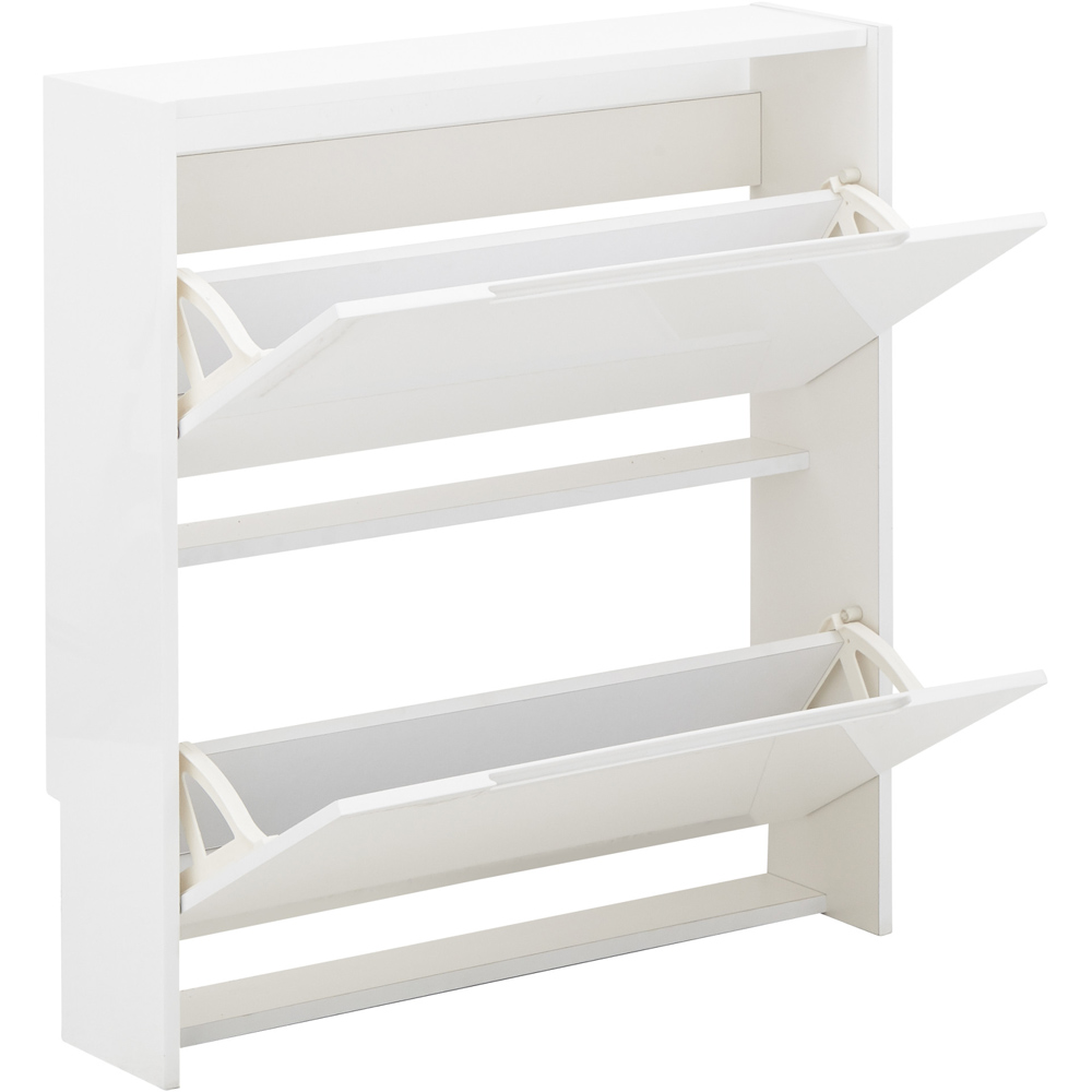 GFW 2 Tier White High Gloss Narrow Shoe Cabinet Image 5