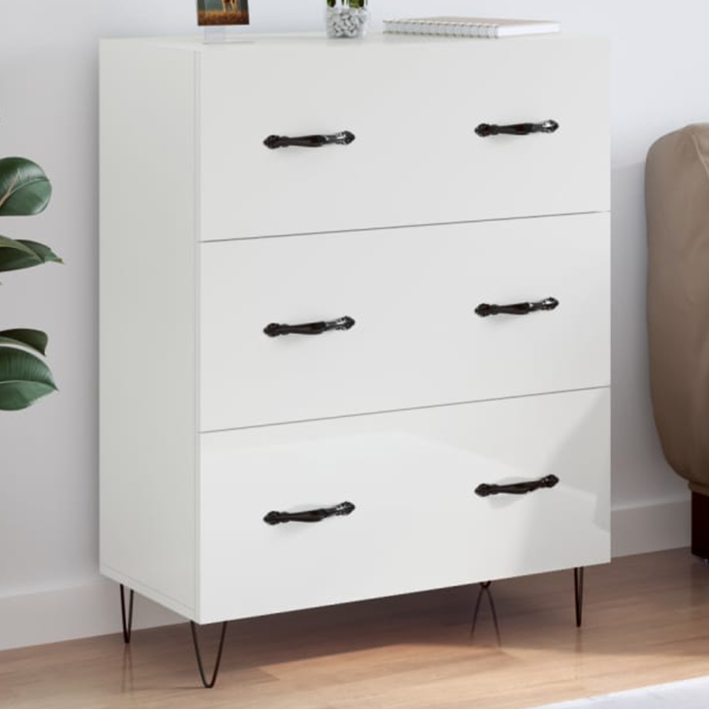 vidaXL 3 Drawer High Gloss White Wide Sideboard Image 1