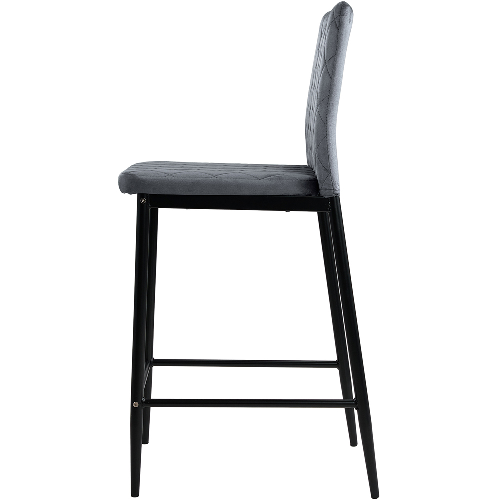 Living and Home Dark Grey Velvet Diamond Stitched Bar Stool Set of 2 Image 4