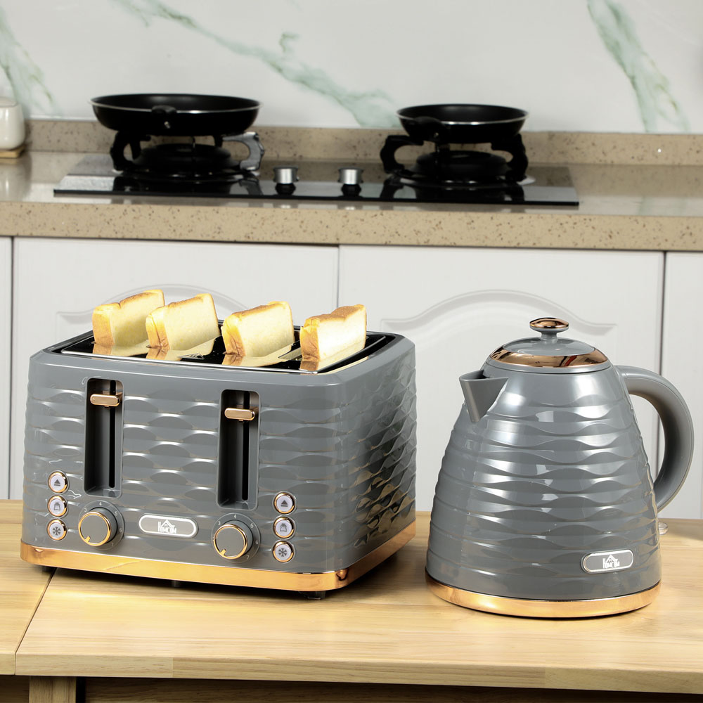 HOMCOM 800-209V70GY Grey Ripple 4 Slot Toaster 1600W Image 2