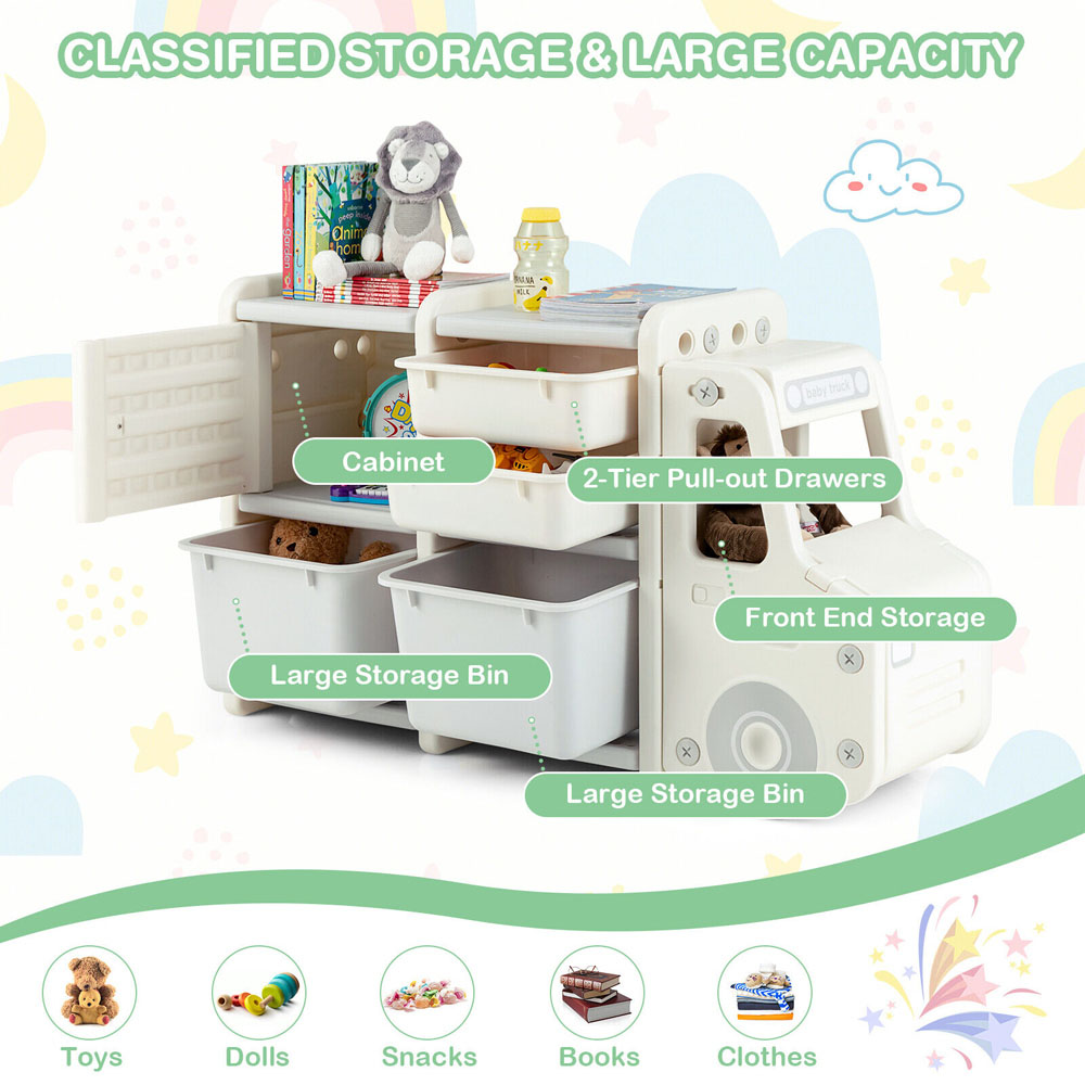 Costway Beige Kids Storage Units with Plastic Bins Image 6