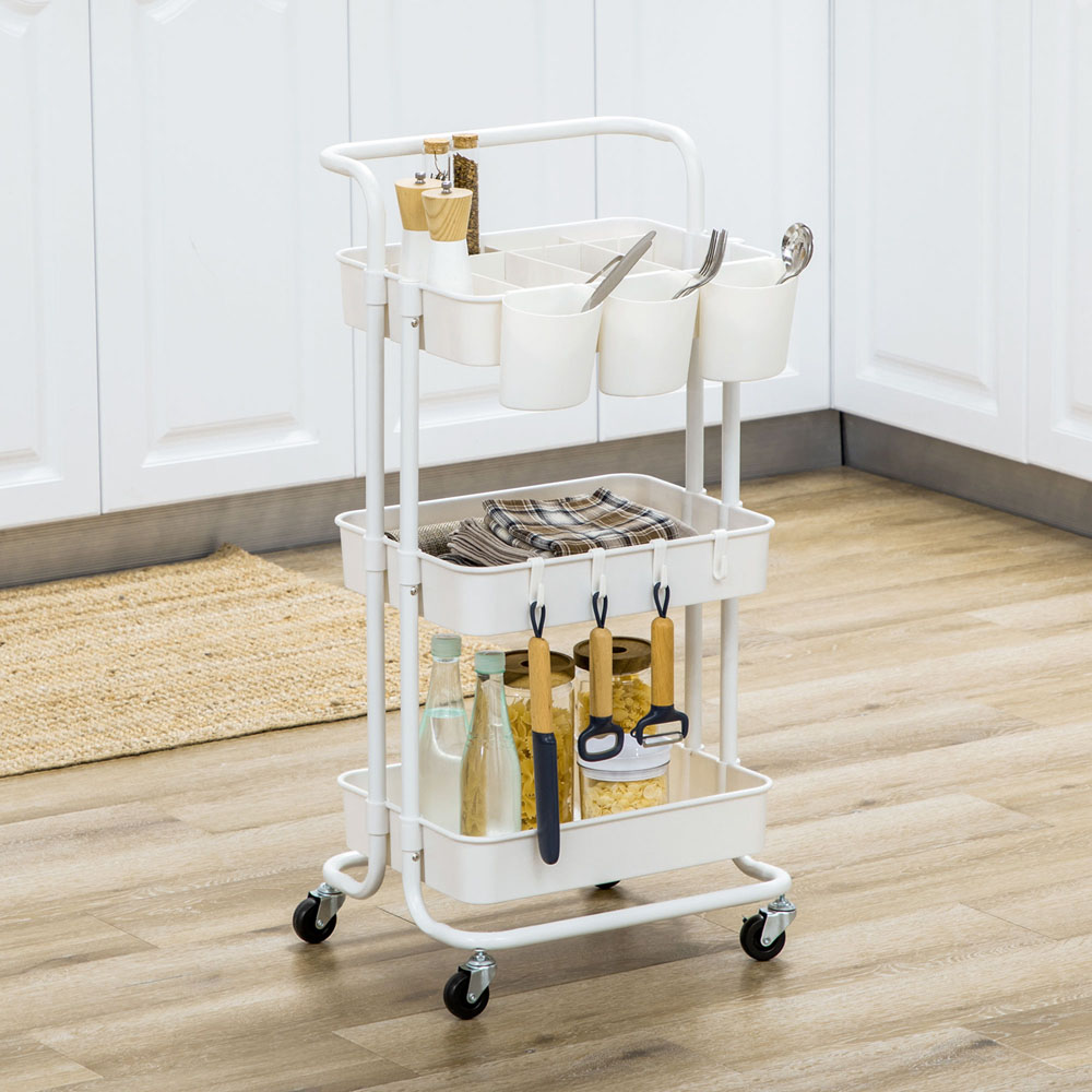 HOMCOM 3-TierWhite Utility Cart Image 3