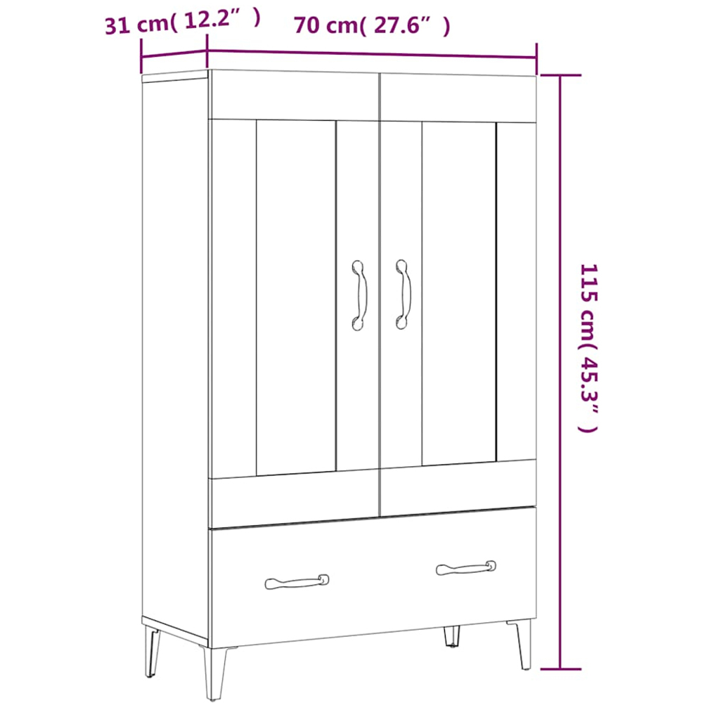vidaXL 2 Door Single Drawer Concrete Grey Highboard with Metal Legs Image 9