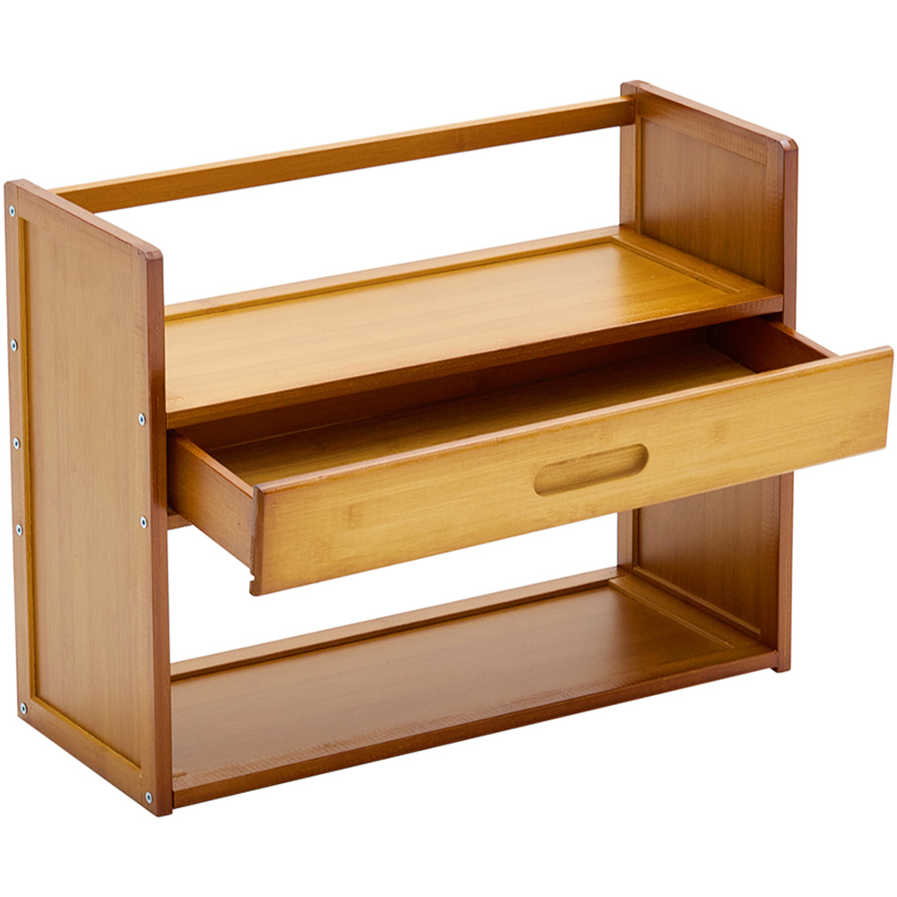 Living and Home Single Drawer 2 Shelf Natural Bamboo Desktop Bookshelf Image 3
