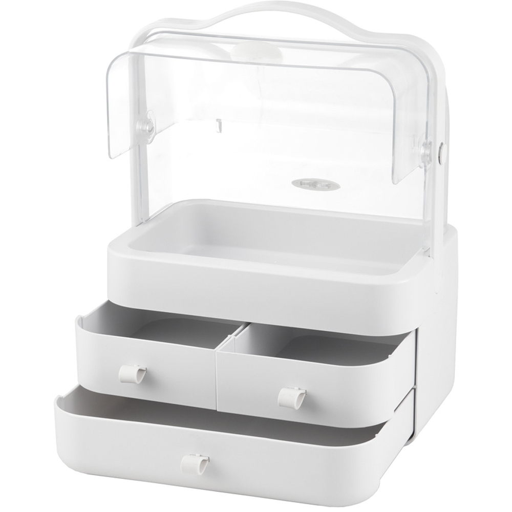 H&O Direct 3 Drawer White Portable Dustproof Makeup Storage Box Image 3