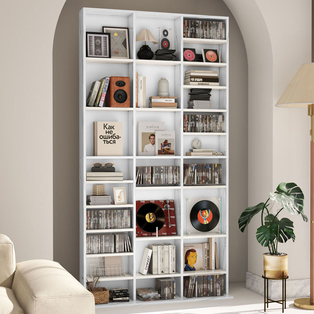 HOMCOM 36 Shelf Marble Effect Large DVD and CD Media Storage Unit Image 5