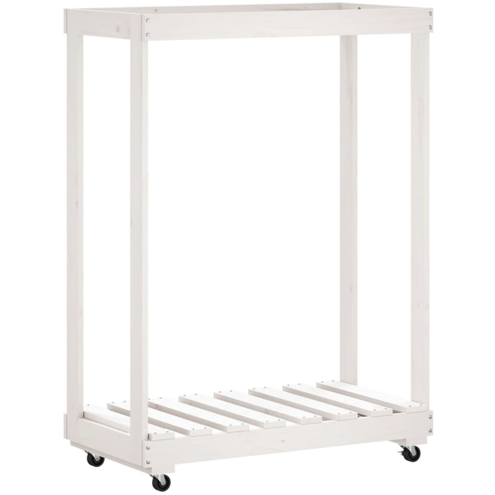 vidaXL White Solid Pine Wood Log Holder with Wheels 76.5 x 40 x 108cm Image 5
