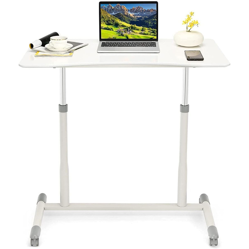Costway Adjustable Laptop Table with Wheels White Image 3