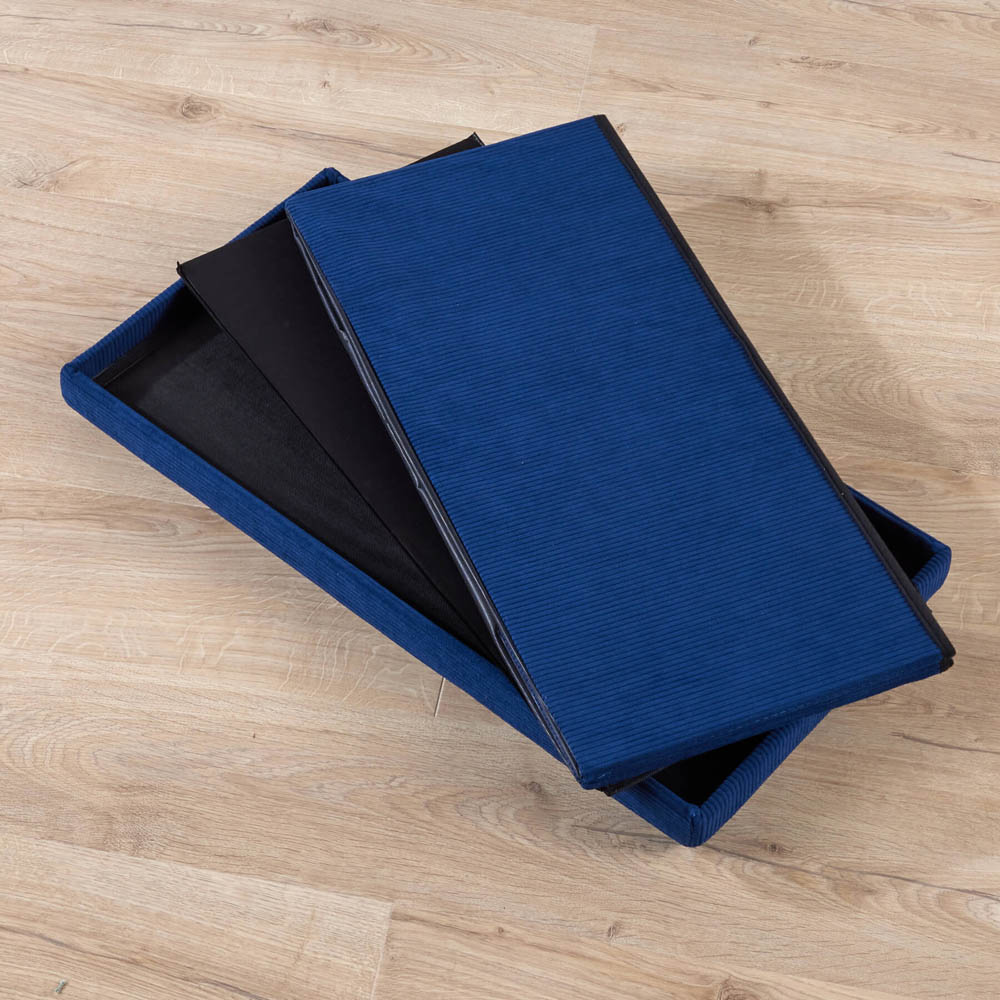 Home Source Blue Corduroy Upholstered Folding Ottoman Image 6
