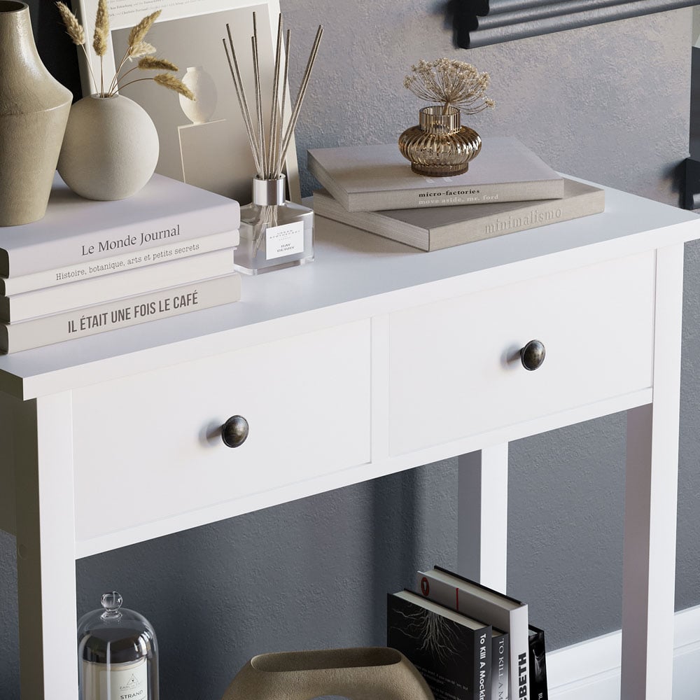 Vida Designs Windsor 2 Drawer White Console Table Image 3