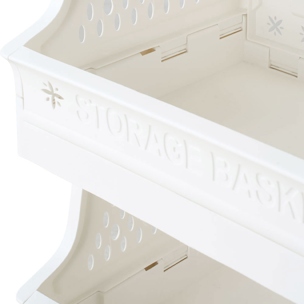 Living and Home 3-Tier White Foldable Plastic Storage Trolley Cart with Handles Image 4