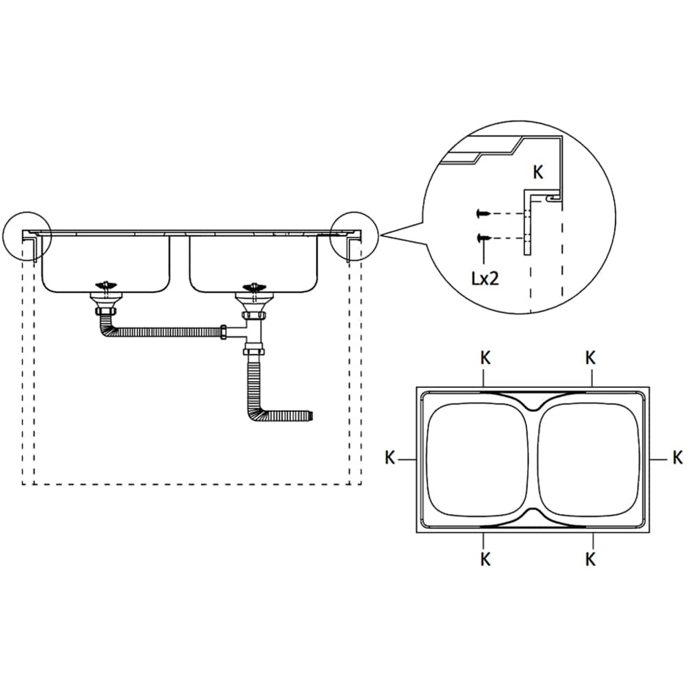 vidaXL Silver Stainless Steel Kitchen Sink with Double Basin and Drainer Set 800 x 500 x 155mm Image 6