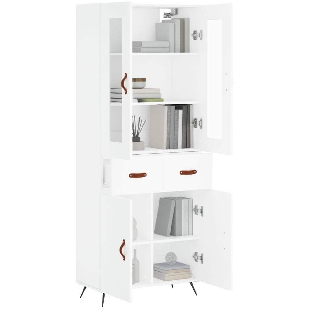 vidaXL 4 Door 2 Drawer White Glass Highboard Image 3
