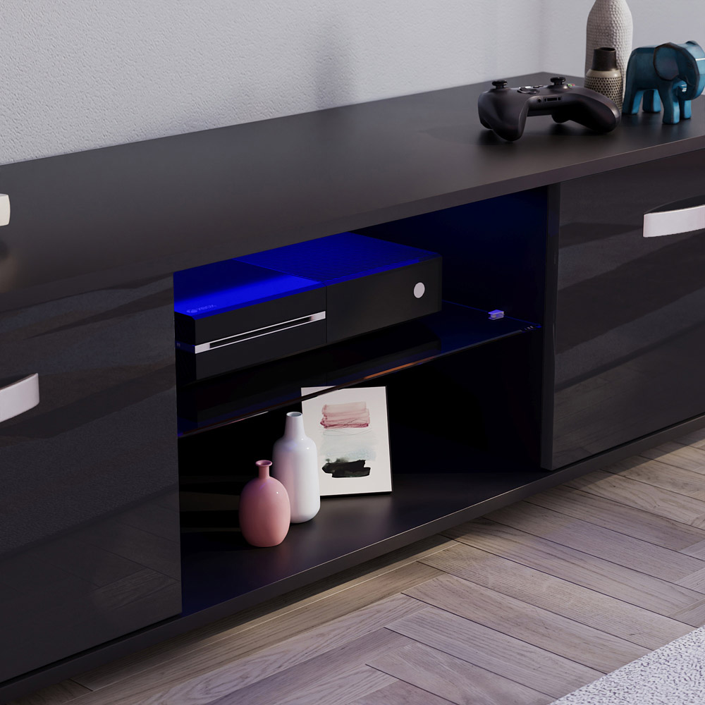 Vida Designs Cosmo 2 Door 2 Shelf Black Medium TV Unit with LED Image 4