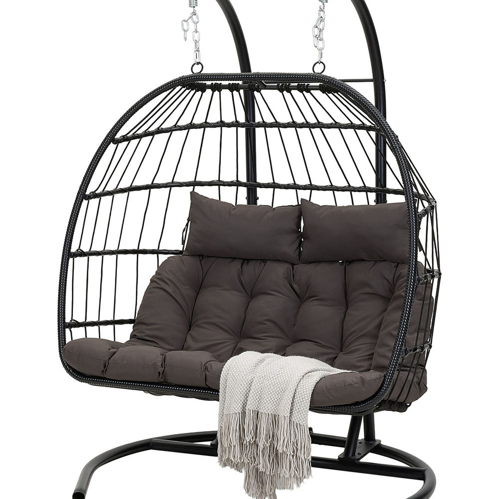 Living and Home 2 Seater Swing Egg Chair with Metal U-Shape Stand and Cushion Image 3