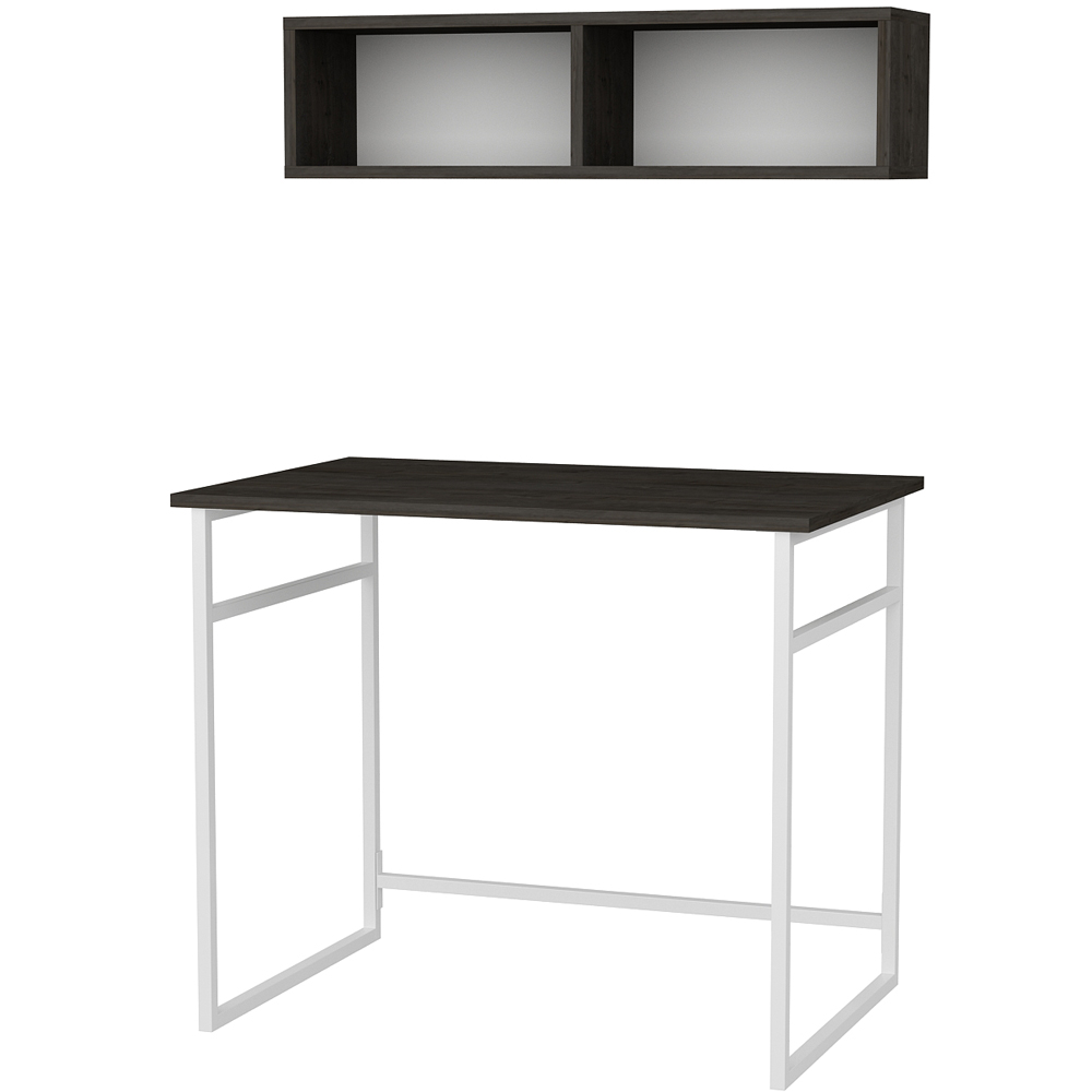 Decorotika Hussum Computer Desk with 2 Section Wall Shelf White Wenge Image 2
