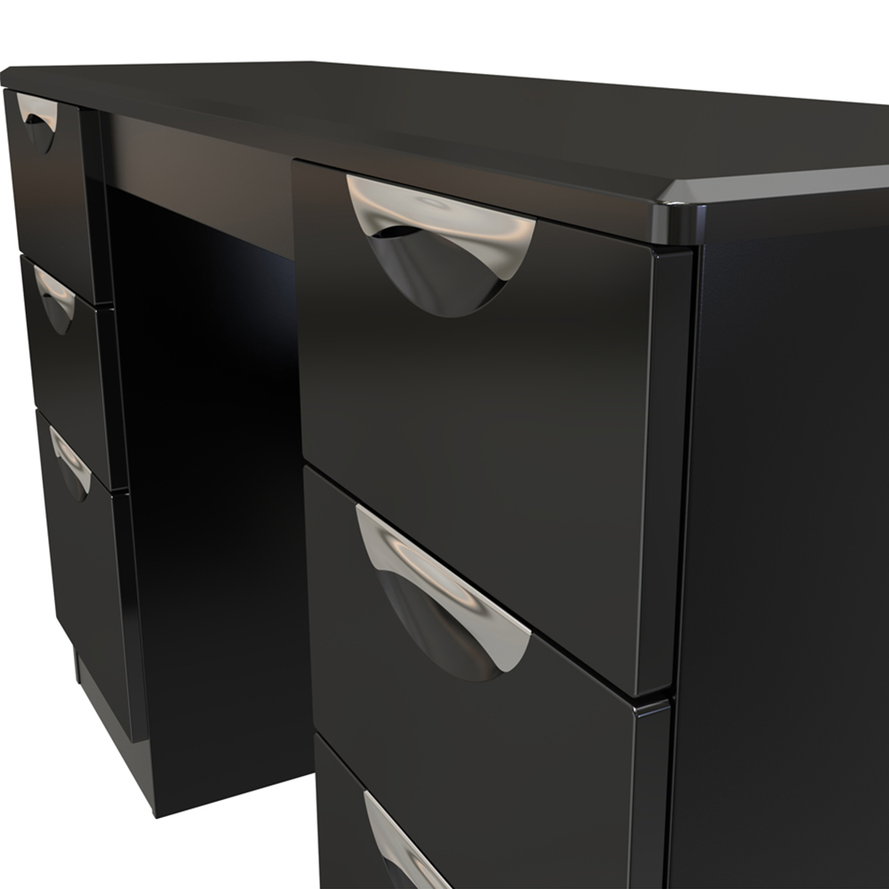 Crowndale Camden 6 Drawer Black Gloss and Black Kneehole Desk Ready Assembled Image 4