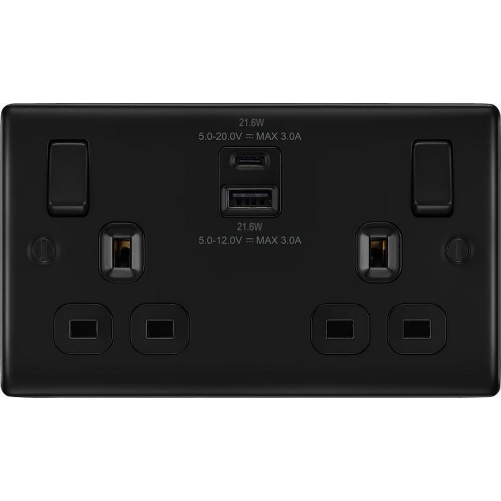 BG Nexus Metal 2 Gang Socket Matt Black Image 3
