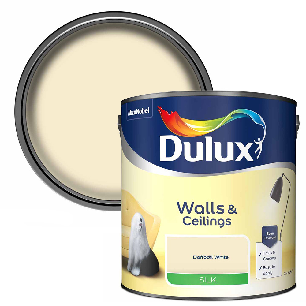Dulux Walls & Ceilings Daffodil White Silk Emulsion Paint 2.5L Image 1