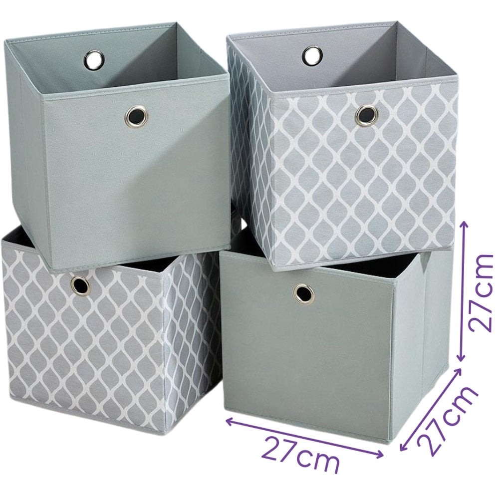Home Source Patterned Grey Fabric Storage Box 4 Pack Image 6
