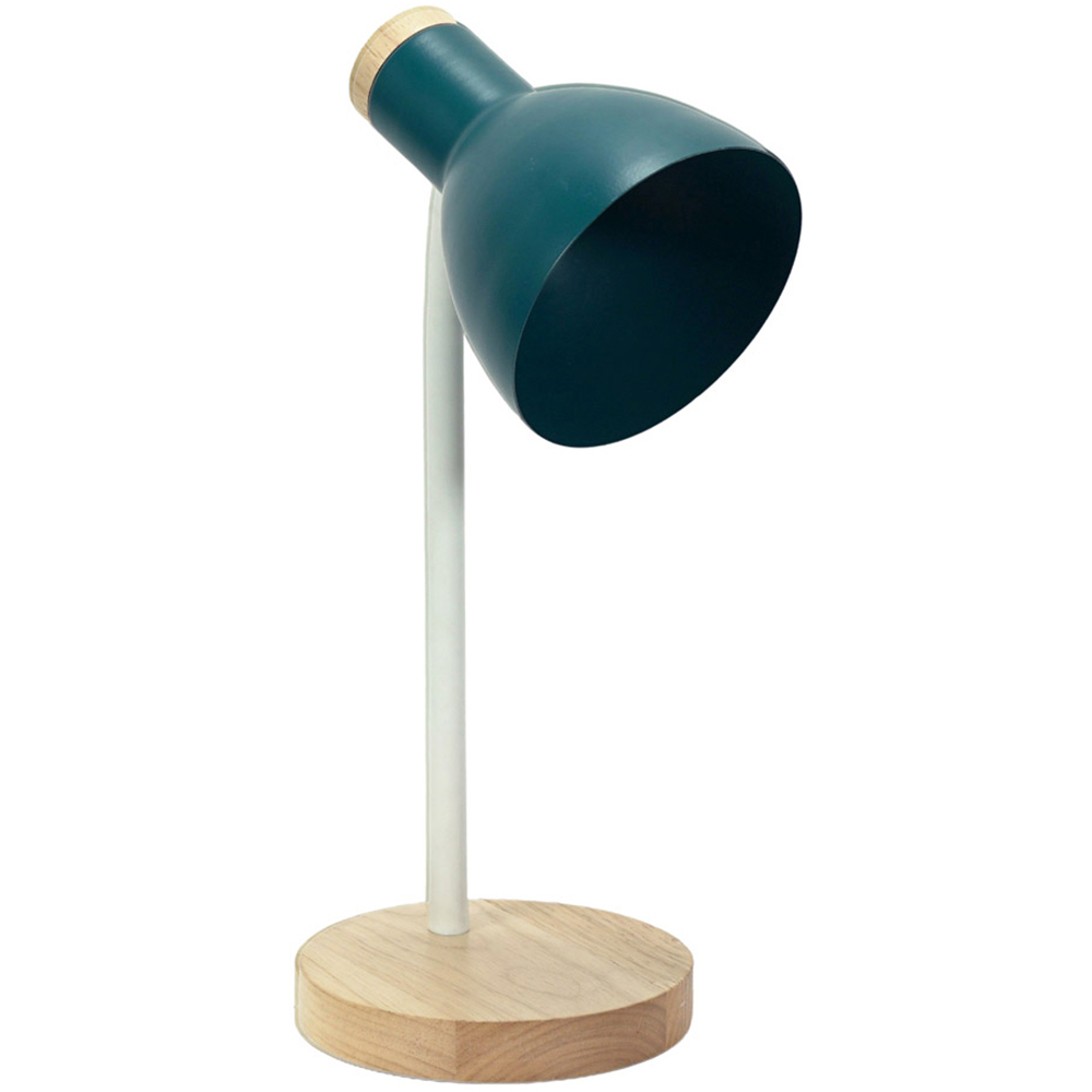 ValueLights Woody Teal Metal Dome Shade Wooden LED Desk Lamp Image 1