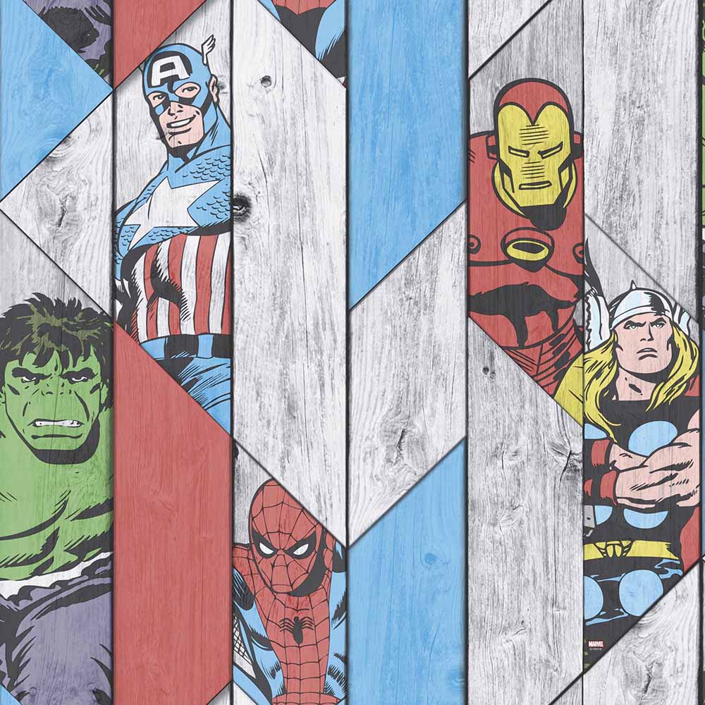 Marvel Wood Panel Multicolour Wallpaper Image 1
