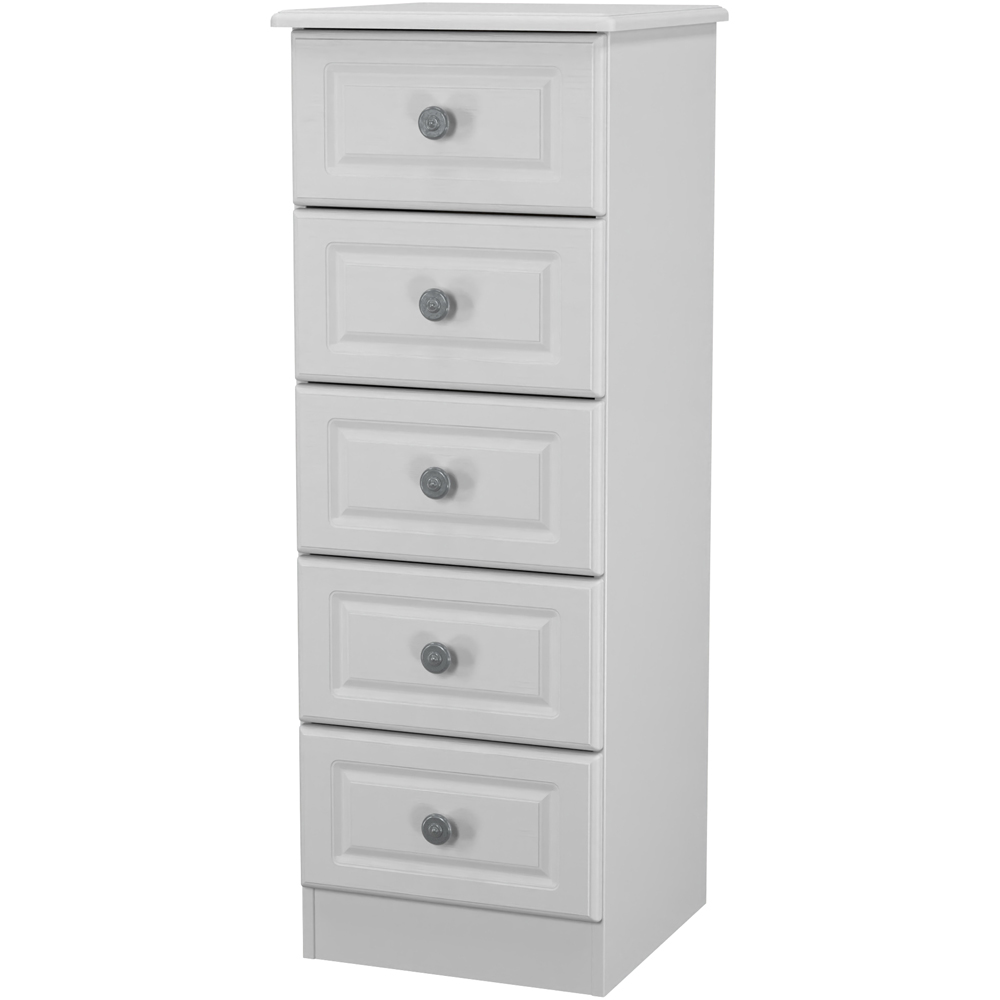 Crowndale Pembroke 5 Drawer Grey Ash Tall Bedside Cabinet Ready Assembled Image 3