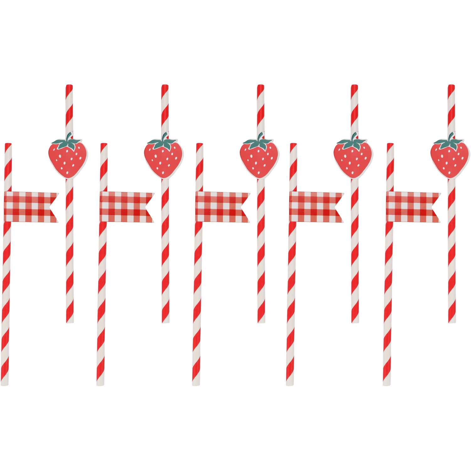 Pack of 10 Strawberry Paper Straws - Red Image