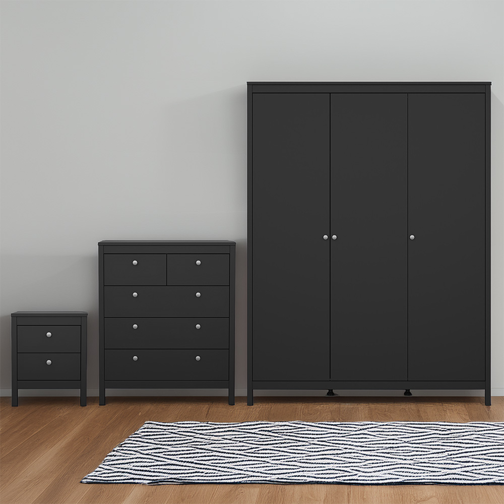 Florence Madrid Matt Black 3 Piece Bedroom Furniture Set Image 1