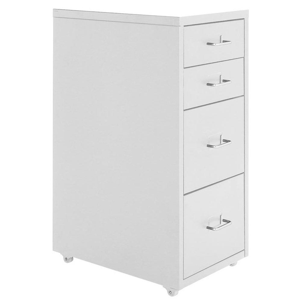 Living and Home White 4 Tier Vertical File Cabinet with Wheels Image 5
