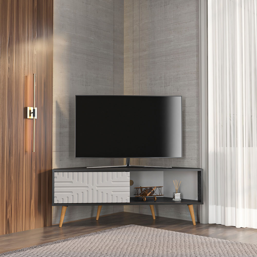 Decorotika Mora Single Sliding Door Bendire and White Corner TV Unit Image 8