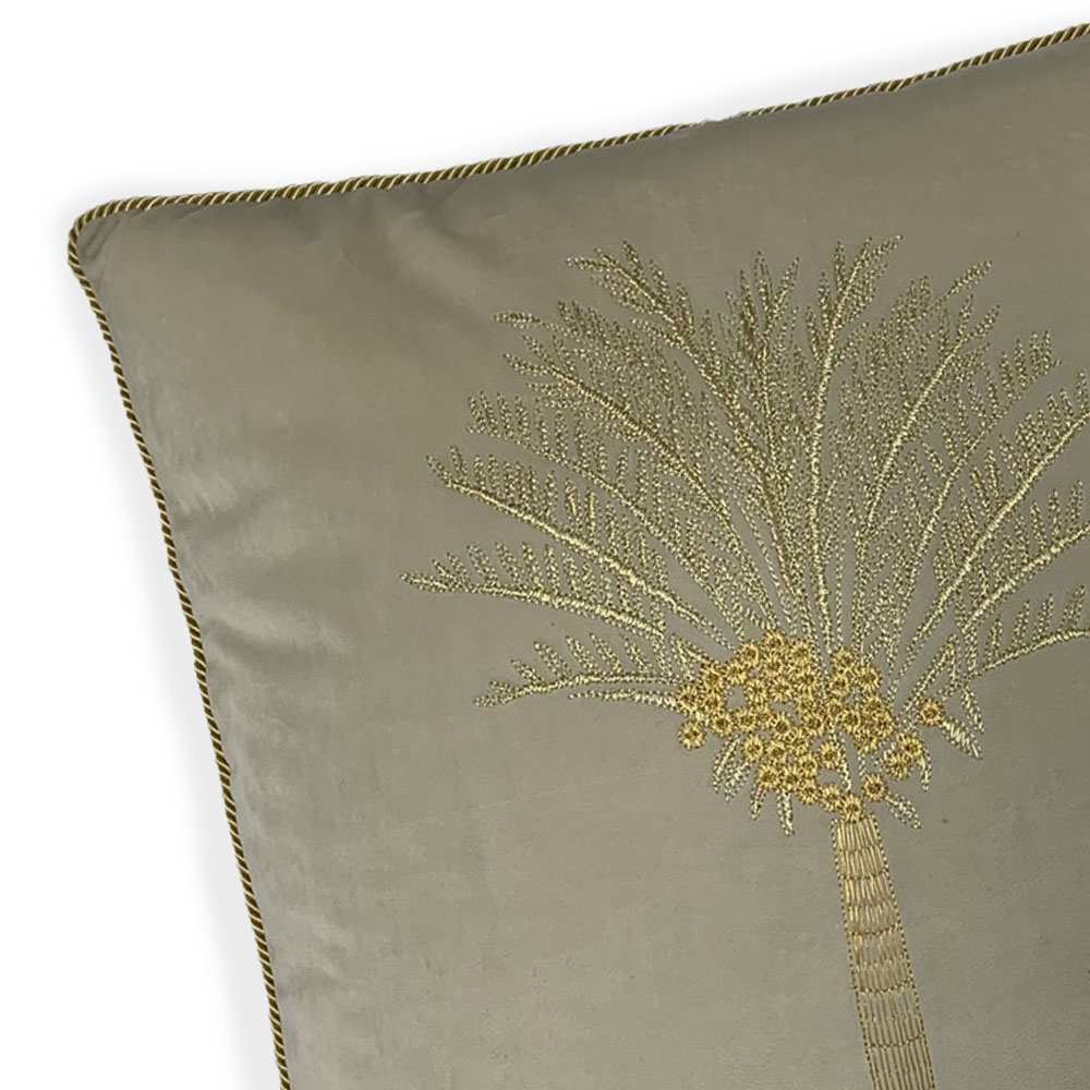 furn. Desert Palm Ivory Embroidered Velvet Cushion Image 2