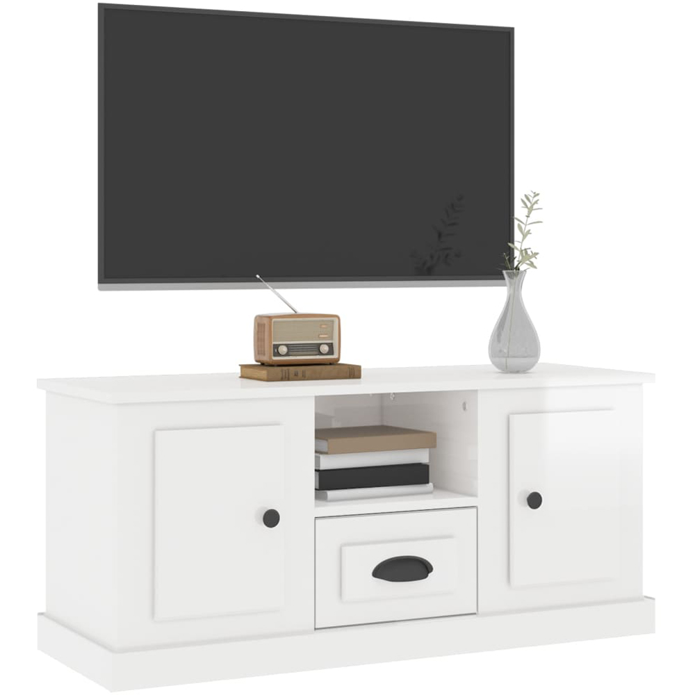 vidaXL 2 Door Single Drawer Single Shelf White Wooden TV Cabinet Image 6