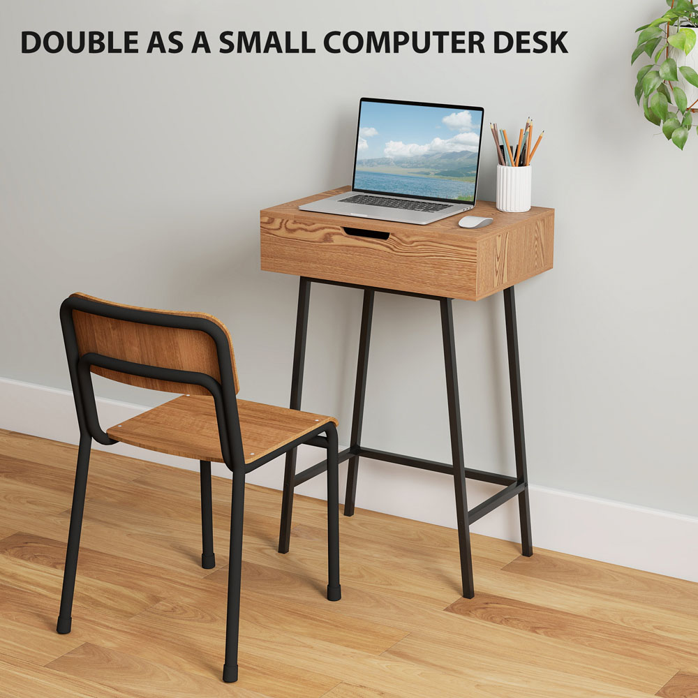 HOMCOM Natural Wood Effect Industrial Vanity Desk with Mirror Image 6