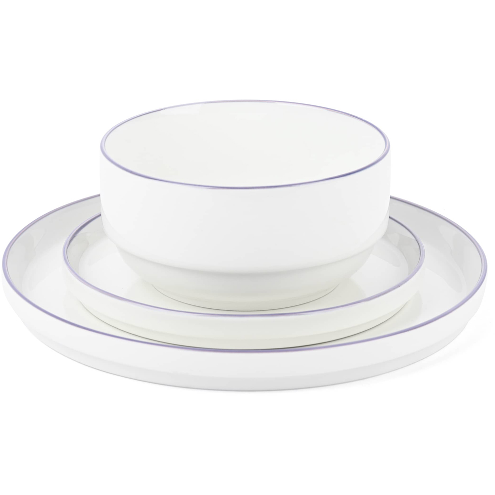 Waterside Purple Rim White Stackable 12 Piece Dinner Set Image 6