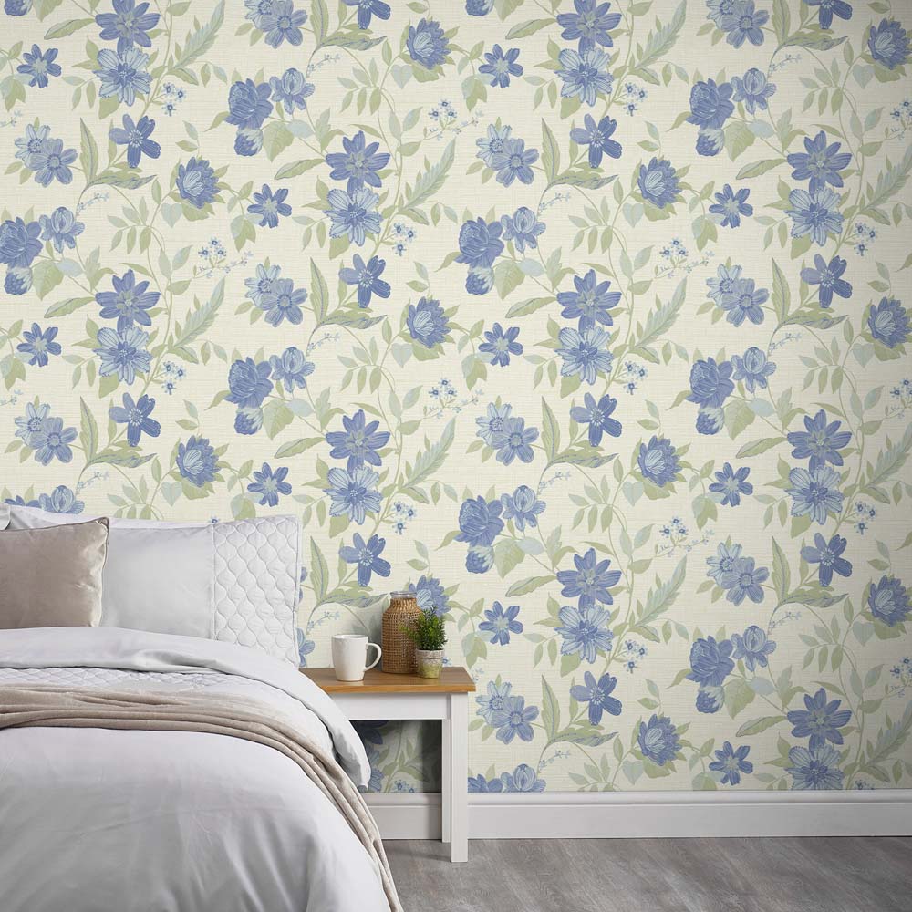 Grandeco Katsu Trail Floral Blown Blue Wallpaper Image 4