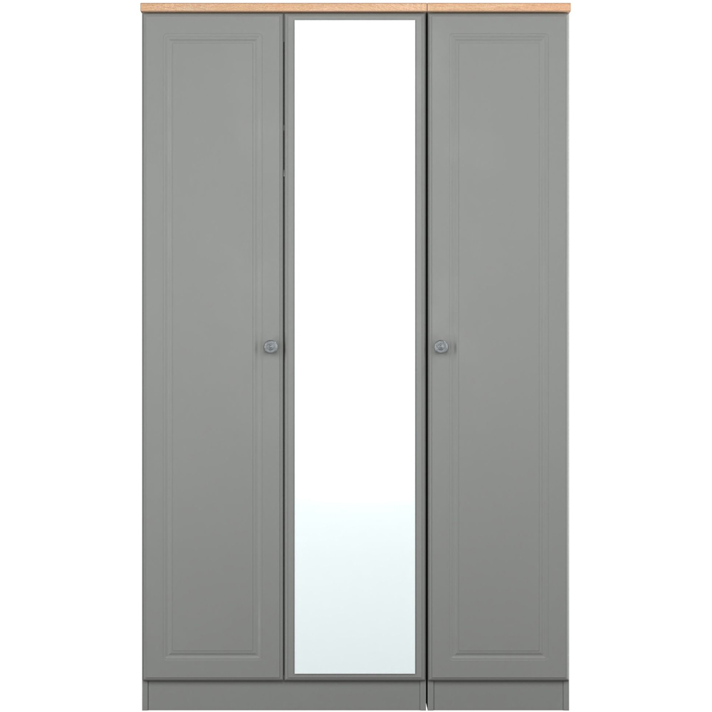 Crowndale Norfolk 3 Door Dusk Grey and Bardolino Oak Mirror Wardrobe Ready Assembled Image 2