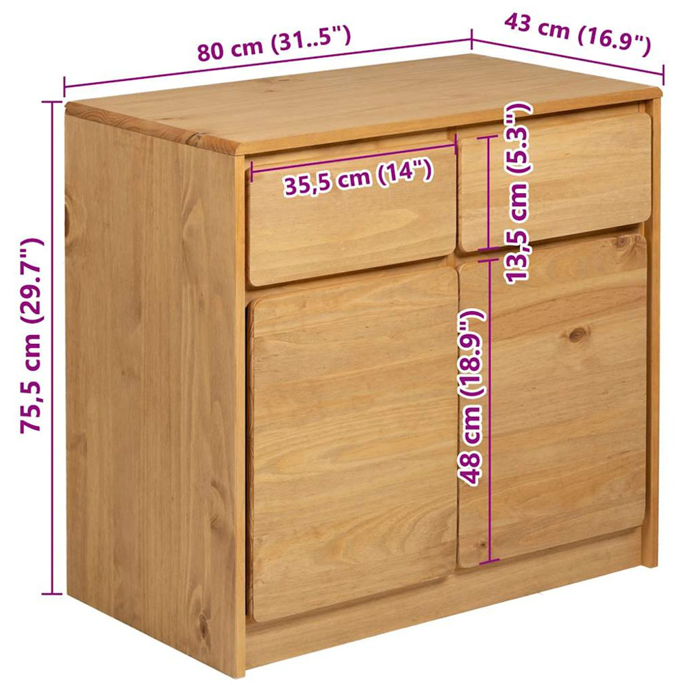 vidaXL Sauda 2 Door 2 Drawer Oak Solid Wood Pine Sideboard Image 8