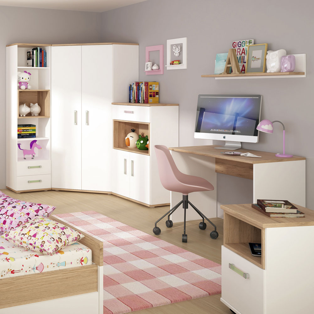 Florence 4KIDS Single Door Oak and White Mobile Desk with Lemon Handles Image 7