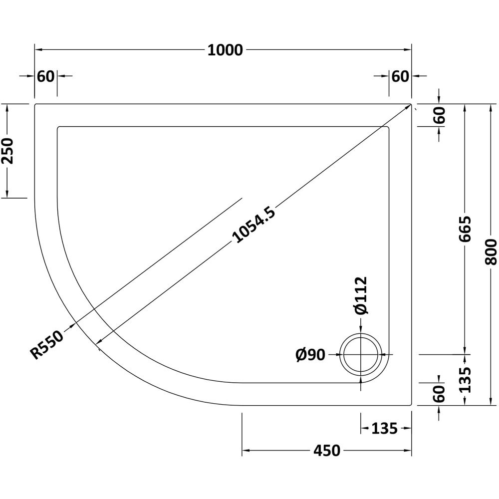 nuie Left Hand Offset Quadrant Shower Tray 800 x 1000mm Image 2