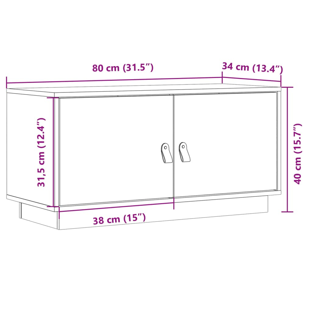 vidaXL 2 Door Grey Solid Pine Wood TV Cabinet Image 9