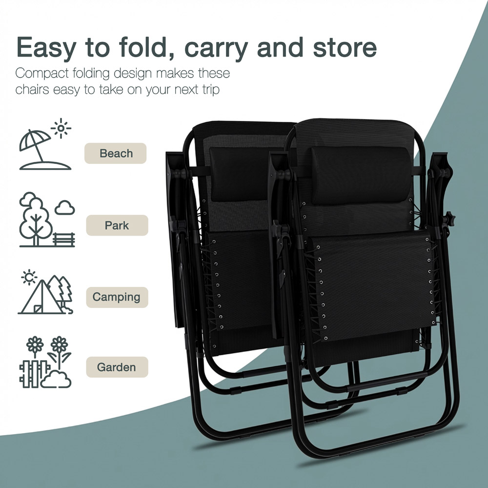 GARDEN VIDA Set of 2 Black Zero Gravity Chairs Image 6